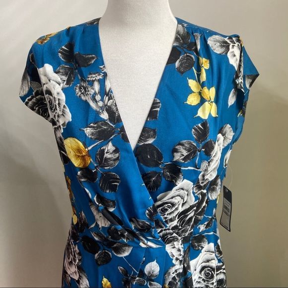 Rachel Rachel Roy Blue Faux Wrap Floral Ruffle High Low Dress‎ - Picture 7 of 9